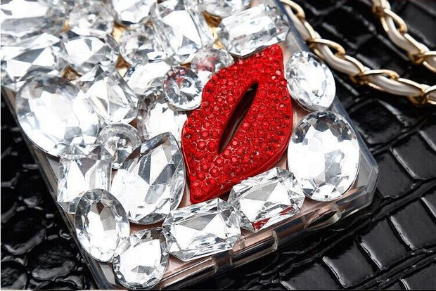 For iPhone 13 Pro Phone Cases Rhinestone 6 7 8 Plus Perfume Bottle Protective Cover Flower Lips Lanyard