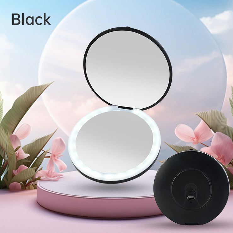 Mini portable LED light-emitting makeup mirror round stackable lighted beauty mirror