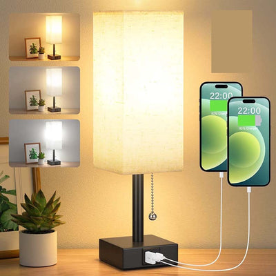 Linen 90 square desk lamp zipper switch three color temperature variable light A+C USB charging