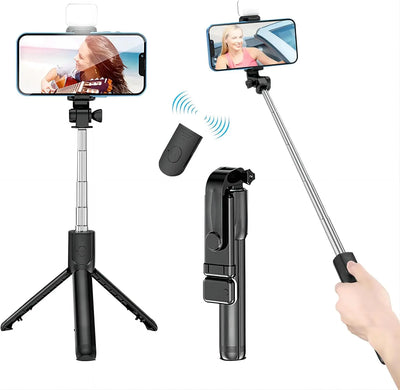 Selfie Stick with Fill Light Extendable Selfie Stick Tripod with Wireless Remote and Phone Holder Group Selfies For All  phones