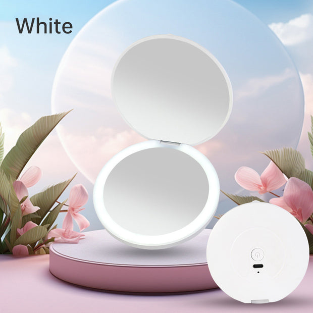 Mini portable LED light-emitting makeup mirror round stackable lighted beauty mirror